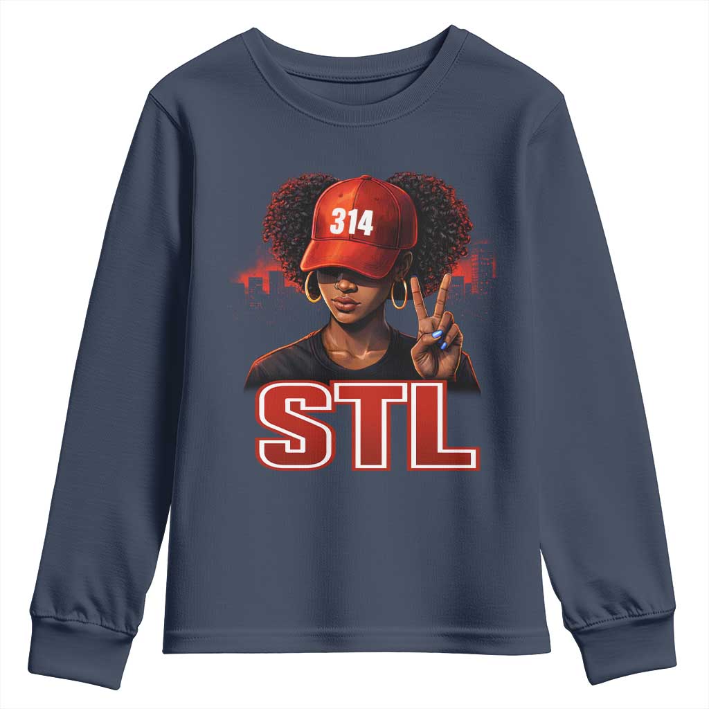 314 STL Youth Sweatshirt Red Hat African American Woman  Area Code St Louis City Pride