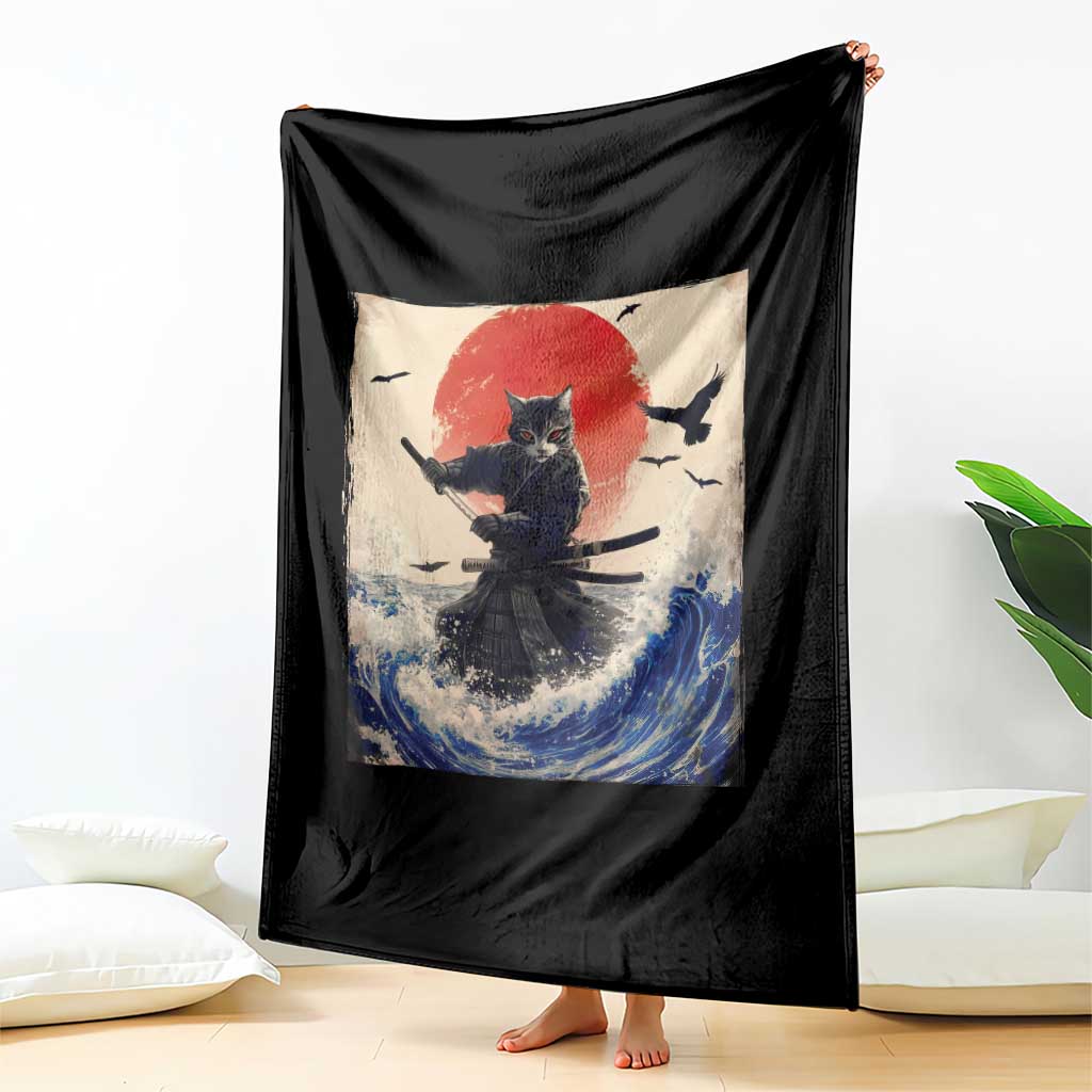Samurai Cat Throw Blanket Vintage Japanese Art Anime Ukiyo-e Warrior - Wonder Print Shop