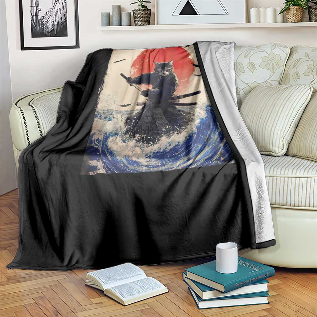 Samurai Cat Throw Blanket Vintage Japanese Art Anime Ukiyo-e Warrior - Wonder Print Shop