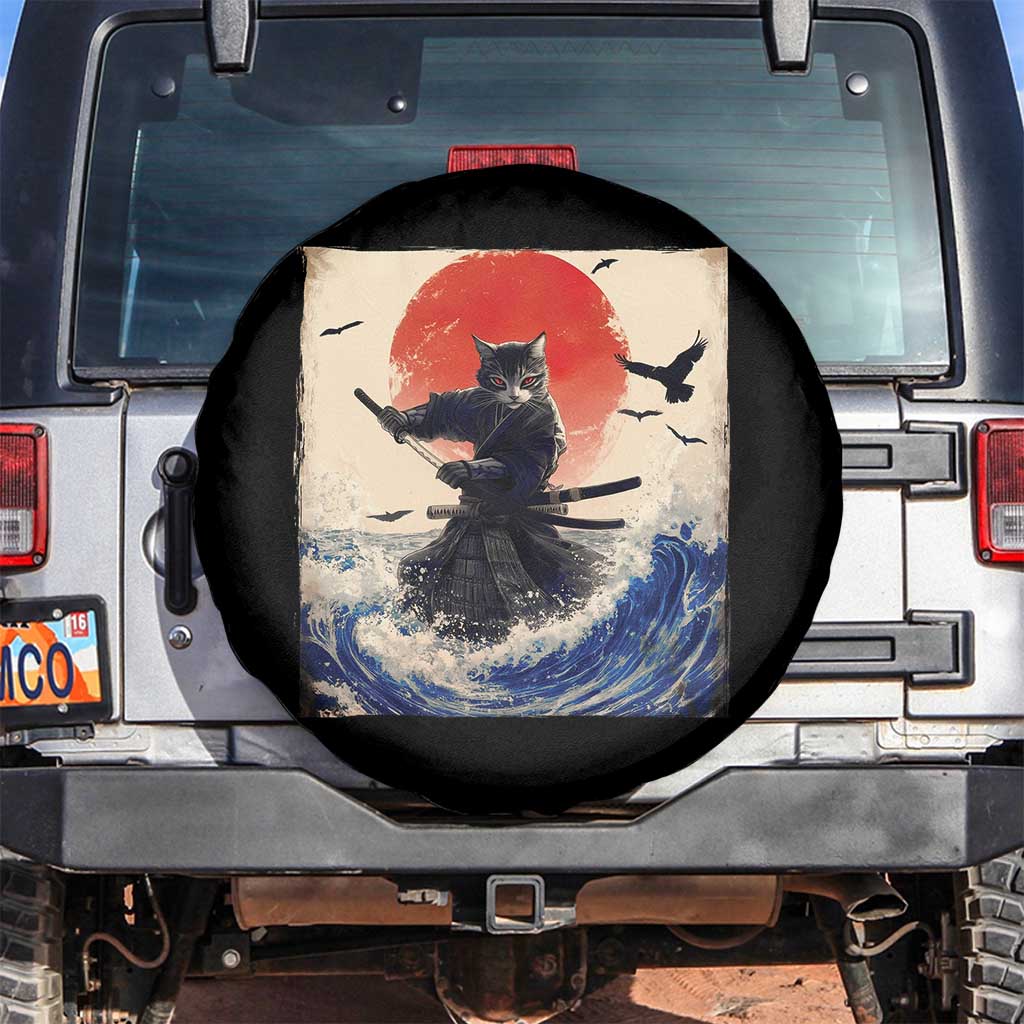 Samurai Cat Spare Tire Cover Vintage Japanese Art Anime Ukiyo-e Warrior - Wonder Print Shop