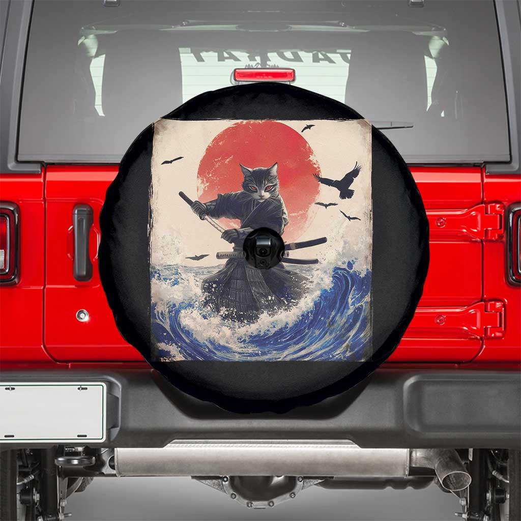 Samurai Cat Spare Tire Cover Vintage Japanese Art Anime Ukiyo-e Warrior - Wonder Print Shop