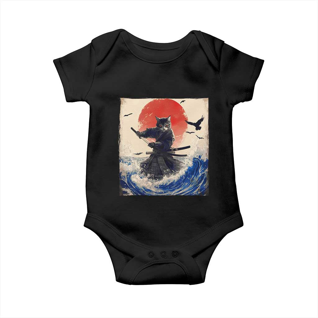 Samurai Cat Baby Onesie Vintage Japanese Art Anime Ukiyo-e Warrior - Wonder Print Shop