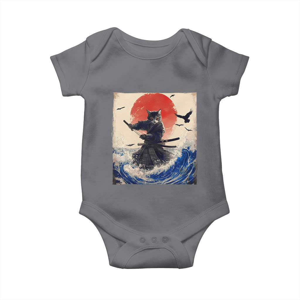Samurai Cat Baby Onesie Vintage Japanese Art Anime Ukiyo-e Warrior - Wonder Print Shop