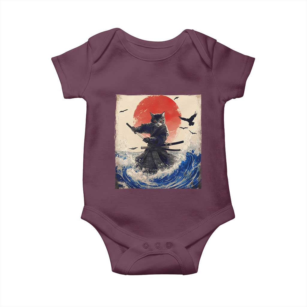 Samurai Cat Baby Onesie Vintage Japanese Art Anime Ukiyo-e Warrior - Wonder Print Shop