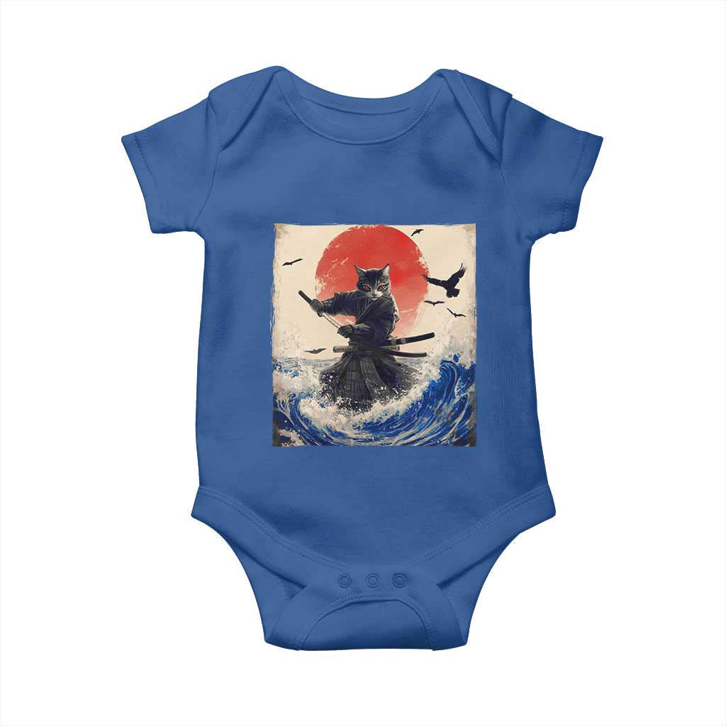 Samurai Cat Baby Onesie Vintage Japanese Art Anime Ukiyo-e Warrior - Wonder Print Shop