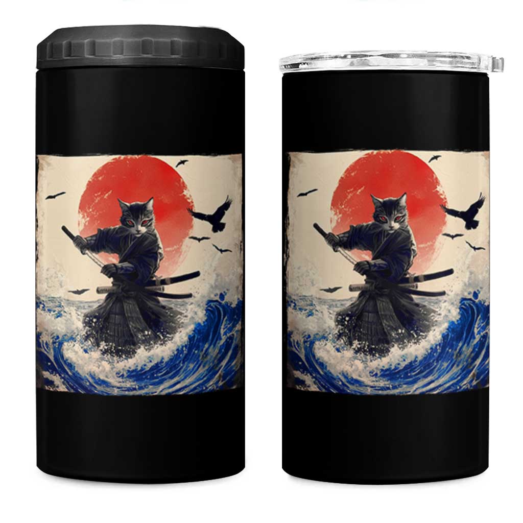 Samurai Cat 4 in 1 Can Cooler Tumbler Vintage Japanese Art Anime Ukiyo-e Warrior - Wonder Print Shop
