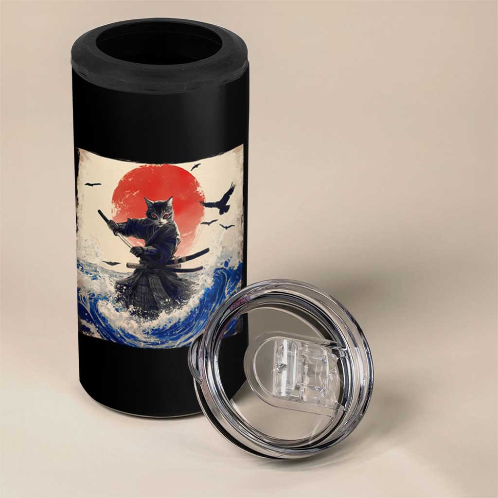Samurai Cat 4 in 1 Can Cooler Tumbler Vintage Japanese Art Anime Ukiyo-e Warrior - Wonder Print Shop