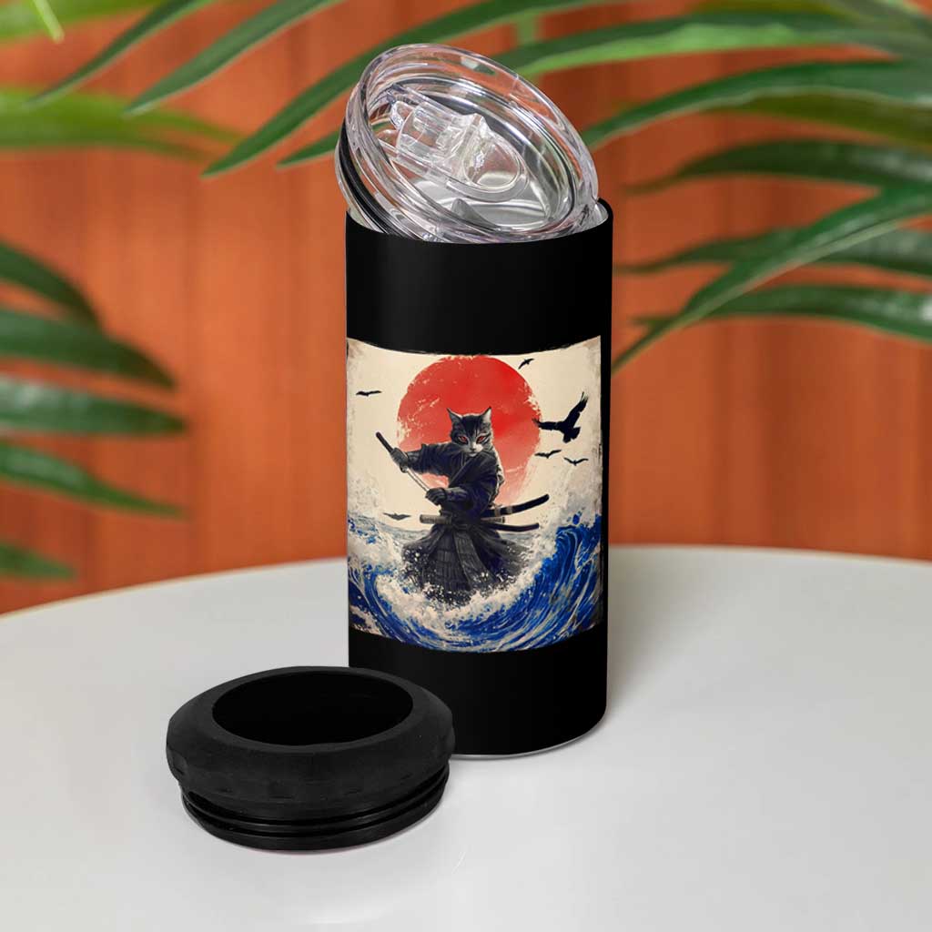 Samurai Cat 4 in 1 Can Cooler Tumbler Vintage Japanese Art Anime Ukiyo-e Warrior - Wonder Print Shop