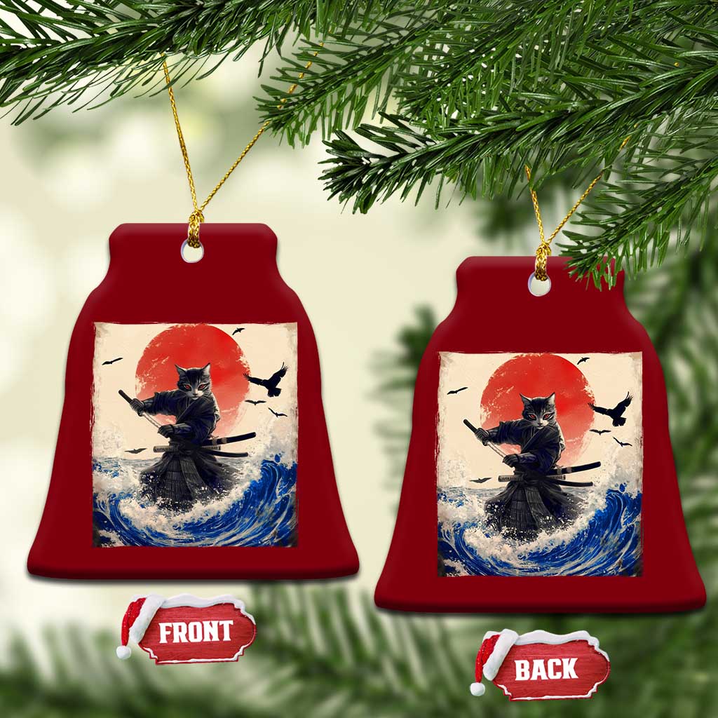 Samurai Cat Ceramic Ornament Vintage Japanese Art Anime Ukiyo-e Warrior - Wonder Print Shop
