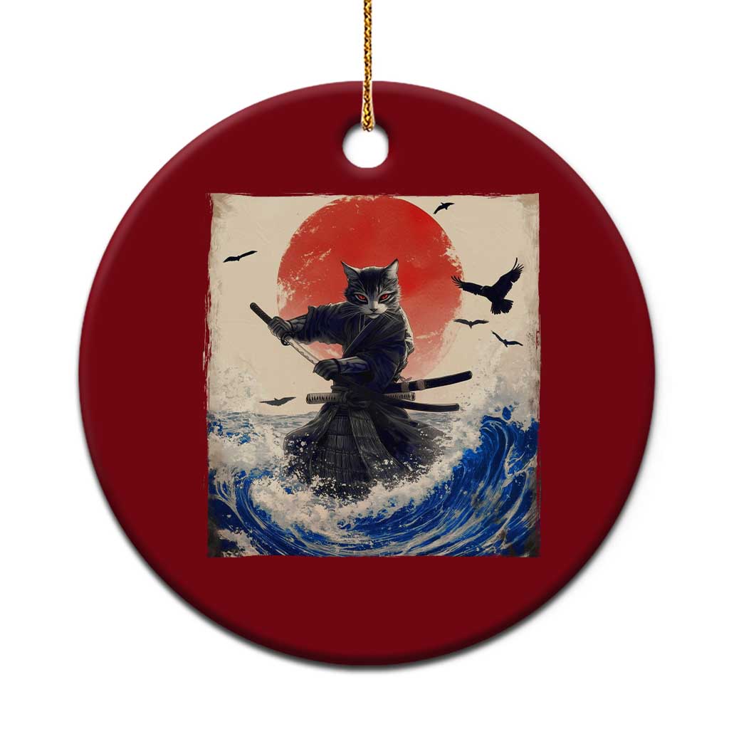 Samurai Cat Ceramic Ornament Vintage Japanese Art Anime Ukiyo-e Warrior - Wonder Print Shop