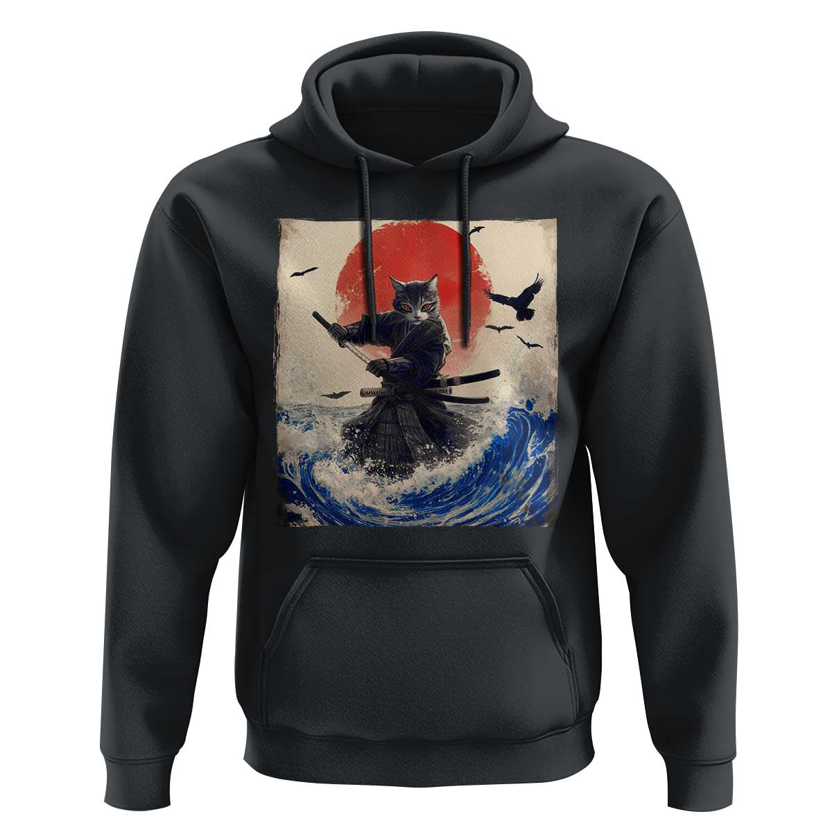 Samurai Cat Hoodie Vintage Japanese Art Anime Ukiyo-e Warrior - Wonder Print Shop