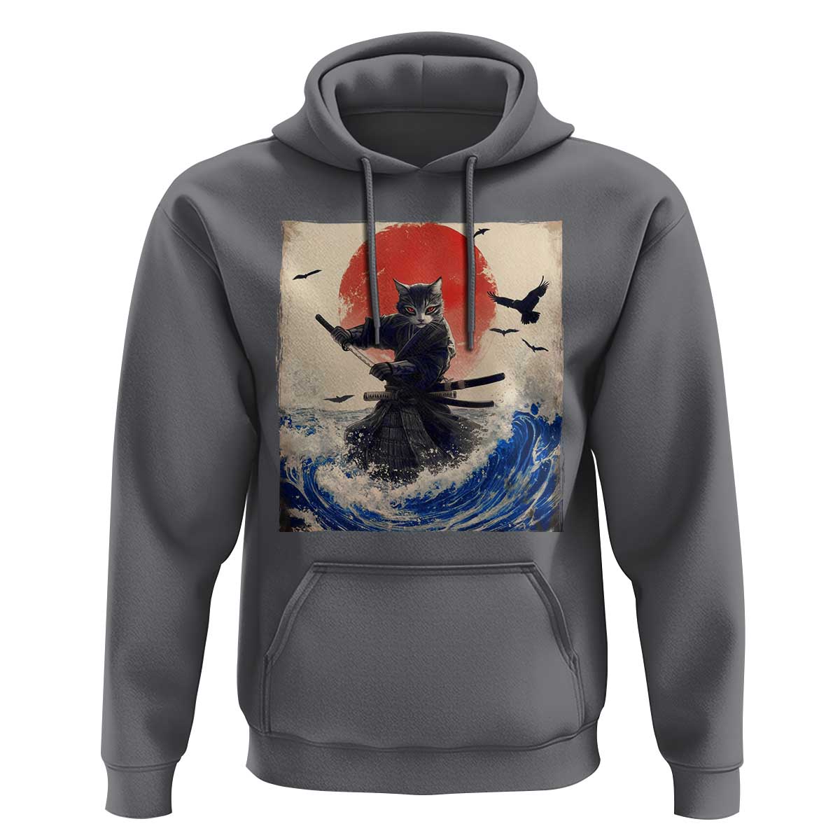 Samurai Cat Hoodie Vintage Japanese Art Anime Ukiyo-e Warrior - Wonder Print Shop