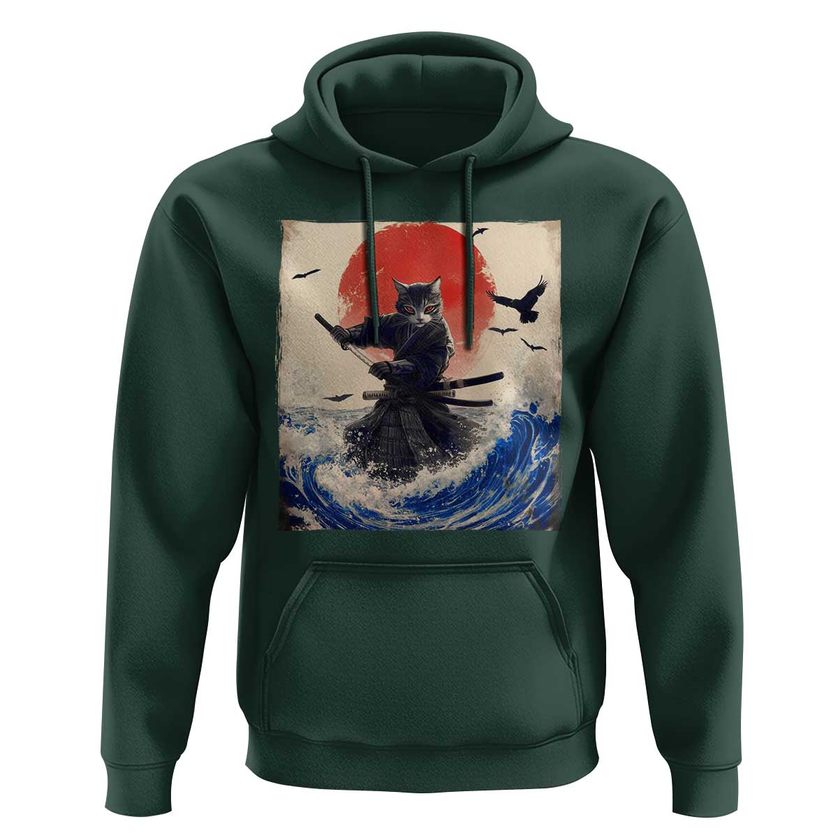 Samurai Cat Hoodie Vintage Japanese Art Anime Ukiyo-e Warrior - Wonder Print Shop
