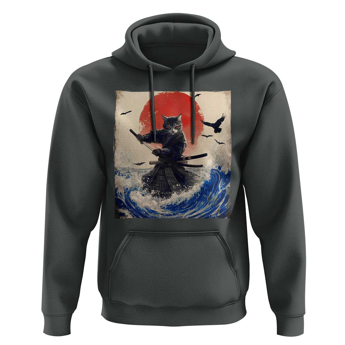 Samurai Cat Hoodie Vintage Japanese Art Anime Ukiyo-e Warrior - Wonder Print Shop