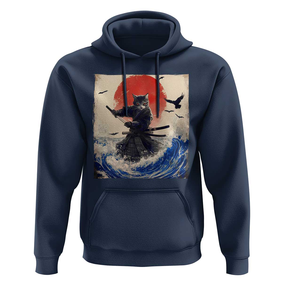 Samurai Cat Hoodie Vintage Japanese Art Anime Ukiyo-e Warrior - Wonder Print Shop