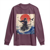 Samurai Cat Long Sleeve Shirt Vintage Japanese Art Anime Ukiyo-e Warrior - Wonder Print Shop