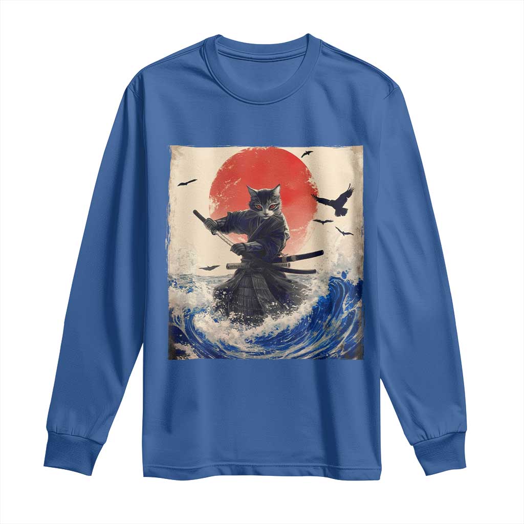 Samurai Cat Long Sleeve Shirt Vintage Japanese Art Anime Ukiyo-e Warrior - Wonder Print Shop