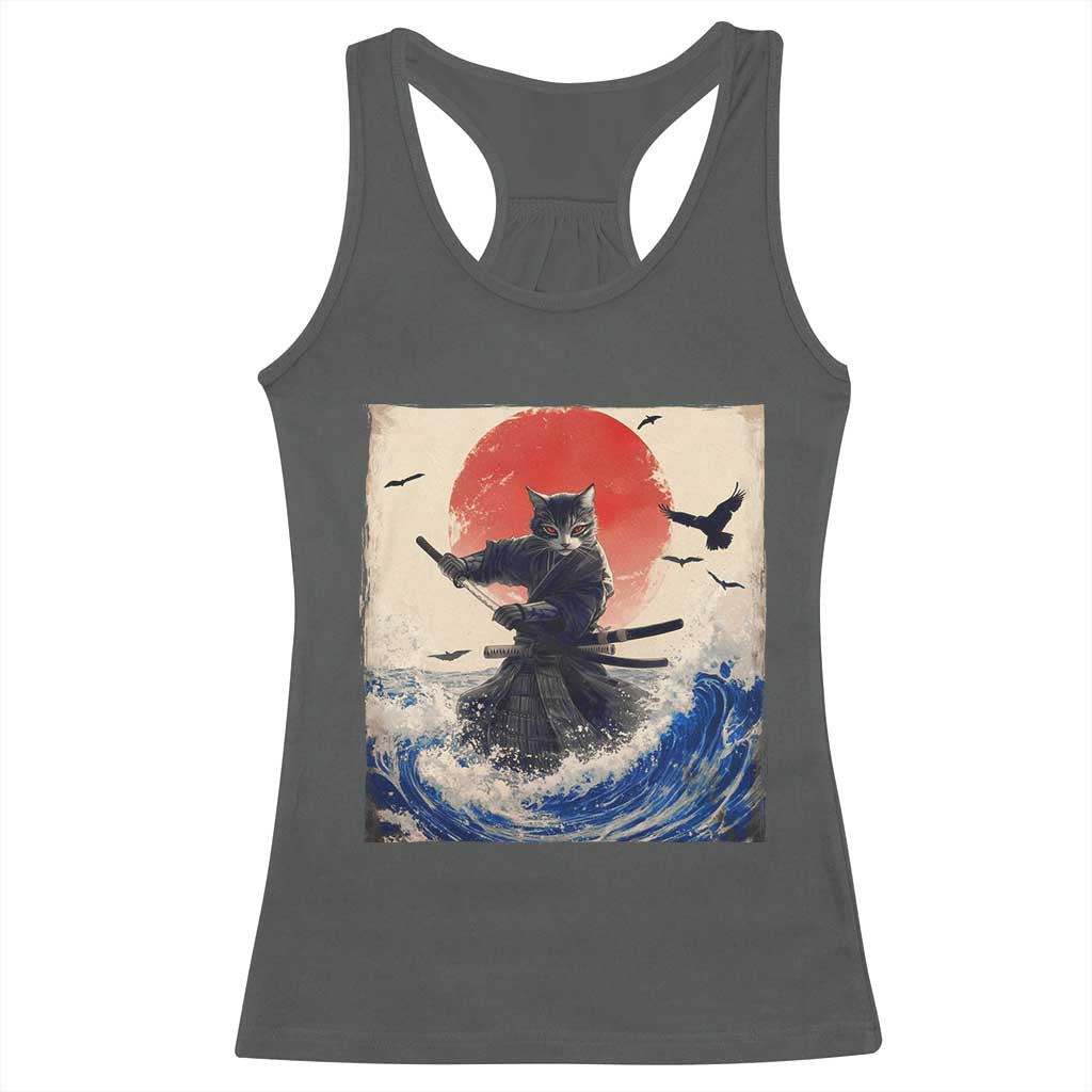Samurai Cat Racerback Tank Top Vintage Japanese Art Anime Ukiyo-e Warrior - Wonder Print Shop