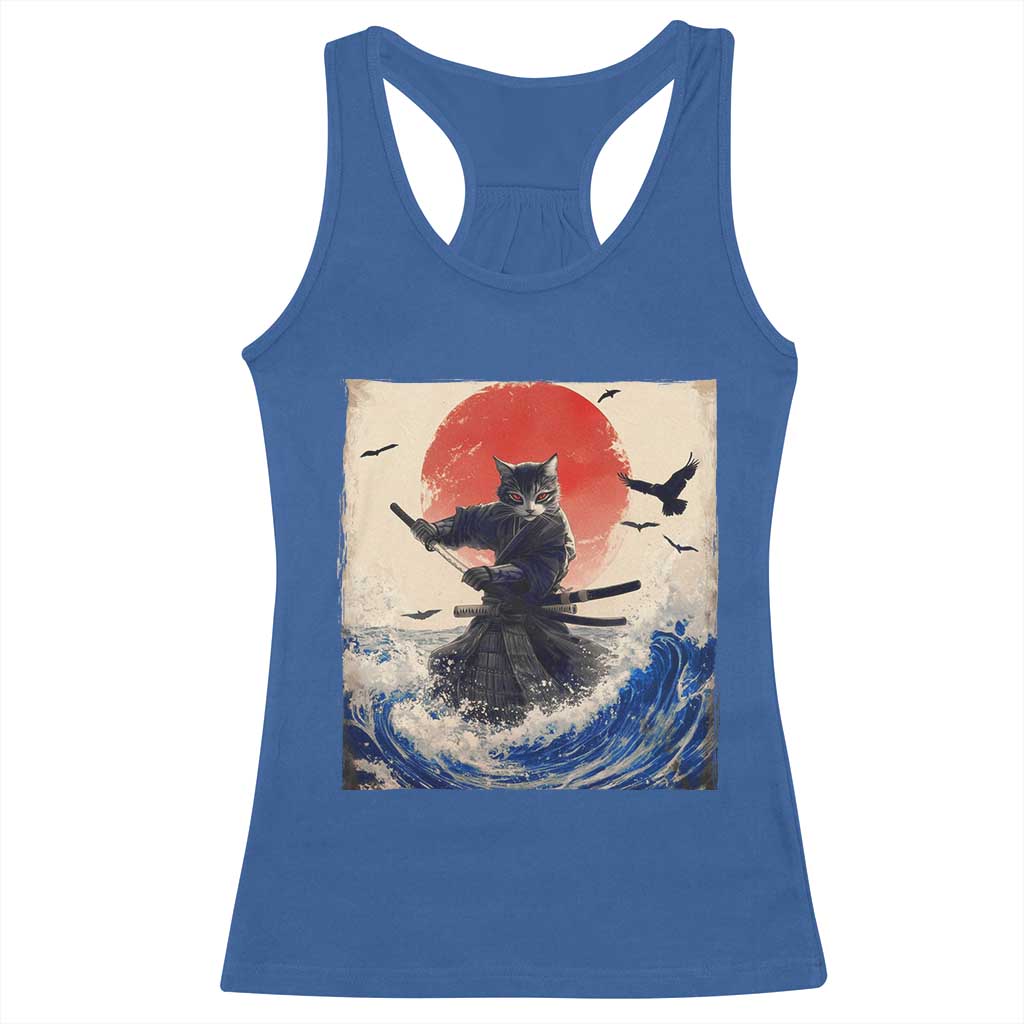 Samurai Cat Racerback Tank Top Vintage Japanese Art Anime Ukiyo-e Warrior - Wonder Print Shop