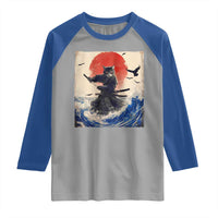 Samurai Cat Raglan Shirt Vintage Japanese Art Anime Ukiyo-e Warrior - Wonder Print Shop
