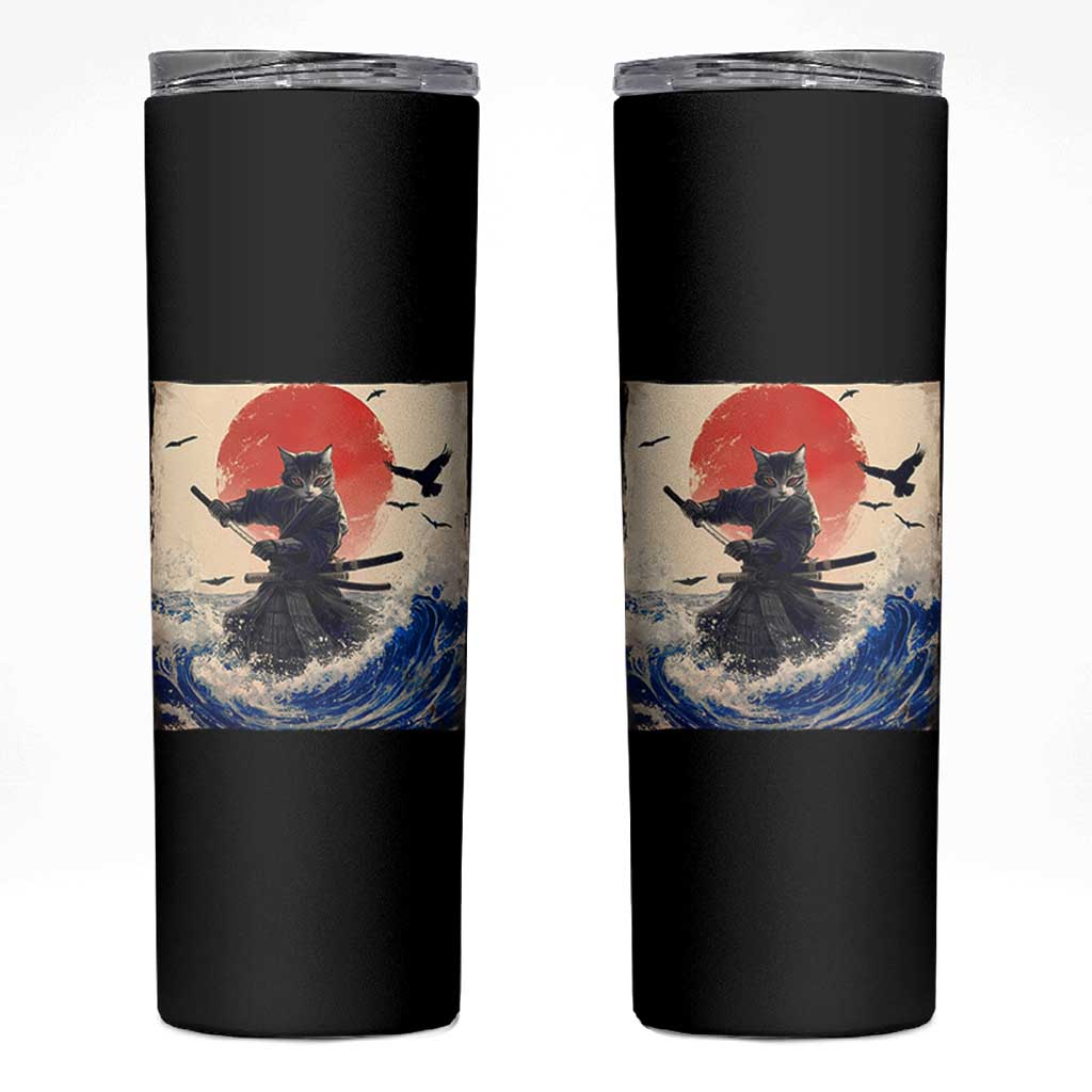 Samurai Cat Skinny Tumbler Vintage Japanese Art Anime Ukiyo-e Warrior - Wonder Print Shop