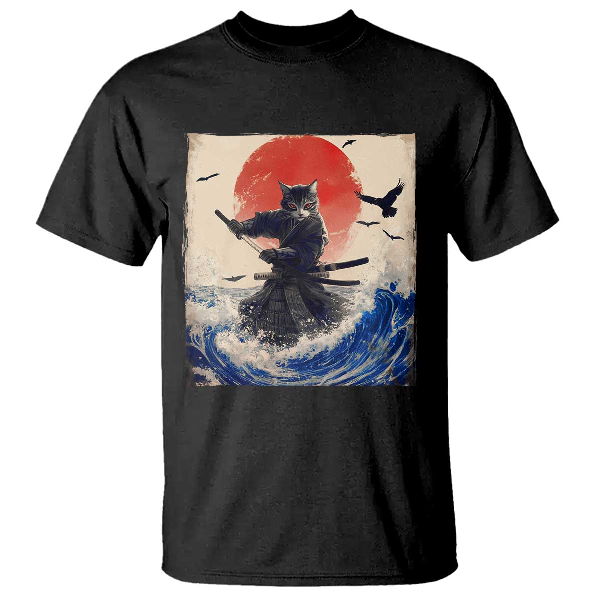 Samurai Cat T Shirt Vintage Japanese Art Anime Ukiyo-e Warrior - Wonder Print Shop