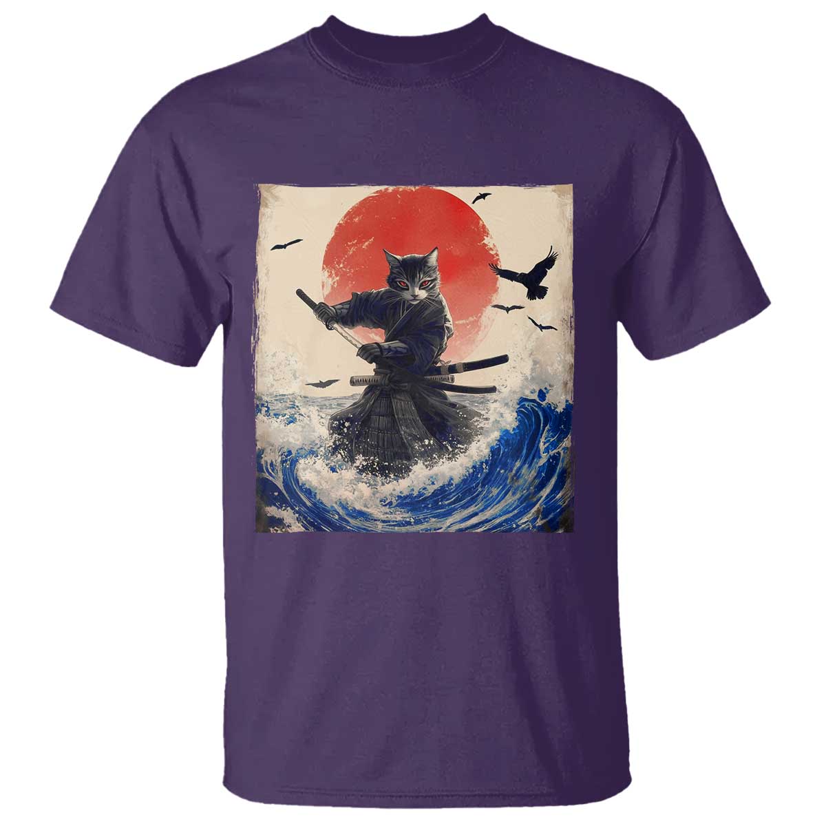 Samurai Cat T Shirt Vintage Japanese Art Anime Ukiyo-e Warrior - Wonder Print Shop