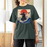 Samurai Cat T Shirt For Women Vintage Japanese Art Anime Ukiyo-e Warrior - Wonder Print Shop