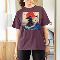 Samurai Cat T Shirt For Women Vintage Japanese Art Anime Ukiyo-e Warrior - Wonder Print Shop