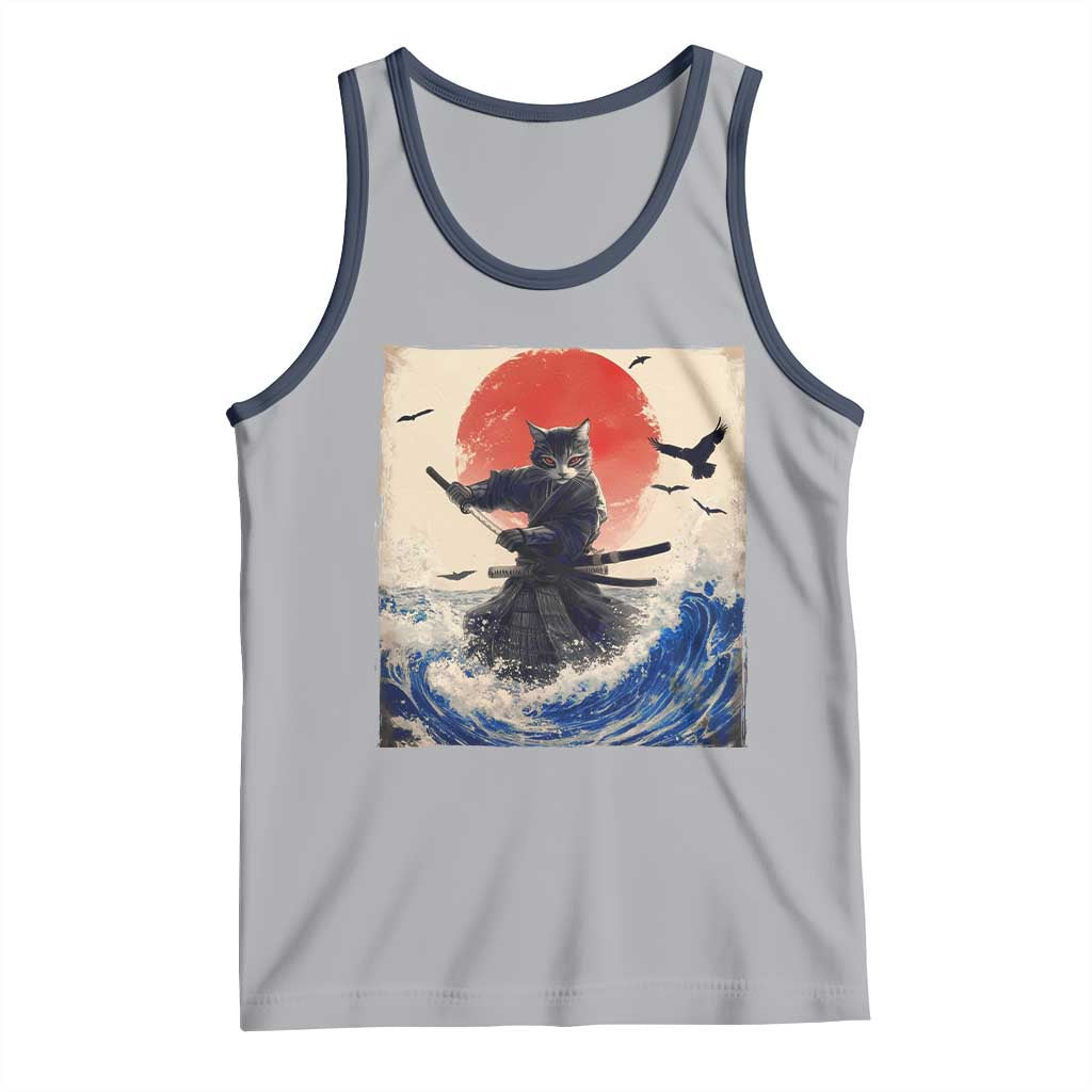 Samurai Cat Tank Top Vintage Japanese Art Anime Ukiyo-e Warrior - Wonder Print Shop