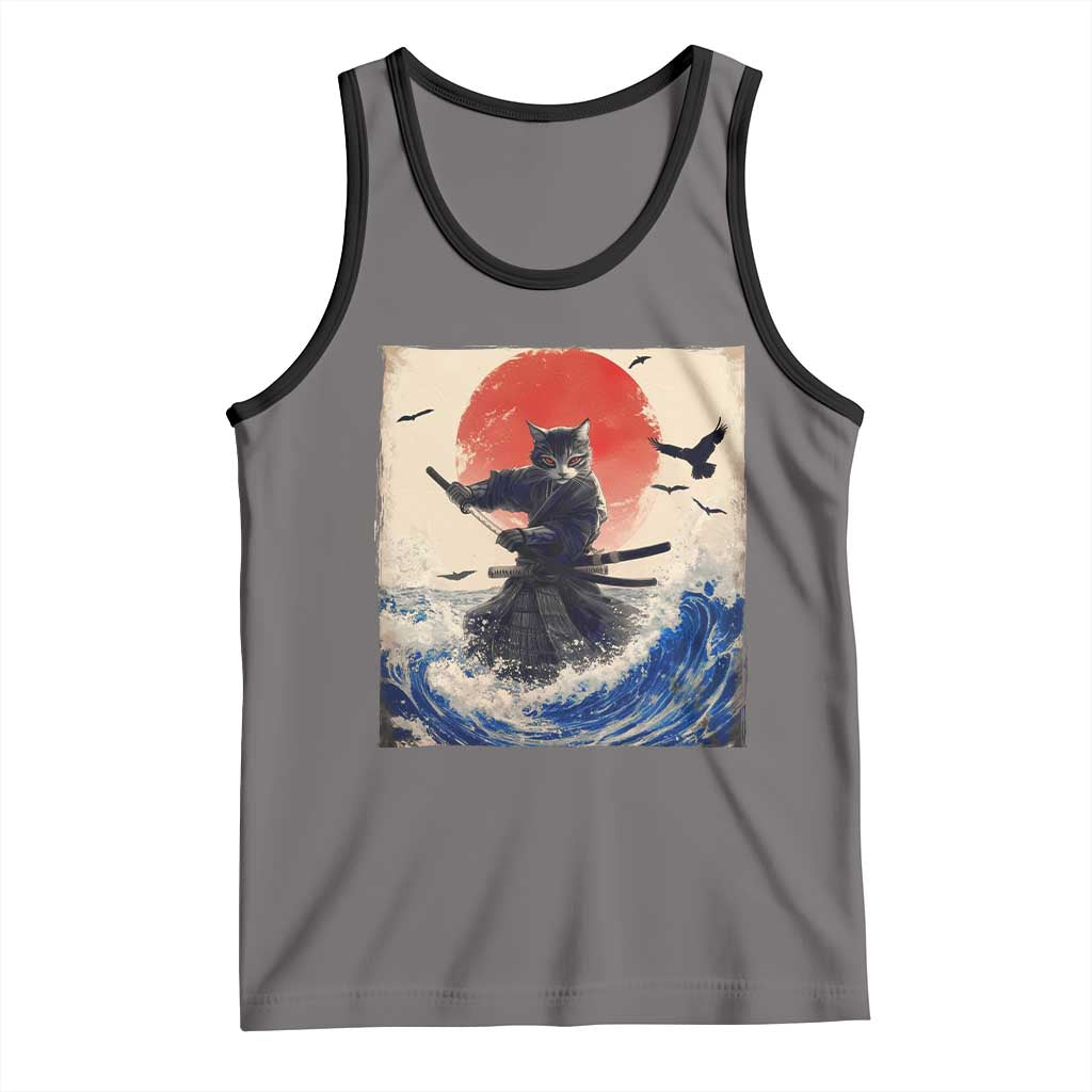 Samurai Cat Tank Top Vintage Japanese Art Anime Ukiyo-e Warrior - Wonder Print Shop