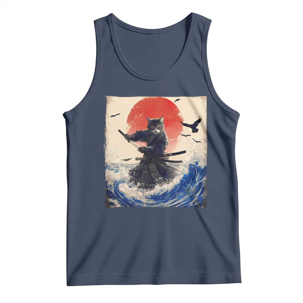 Samurai Cat Tank Top Vintage Japanese Art Anime Ukiyo-e Warrior - Wonder Print Shop