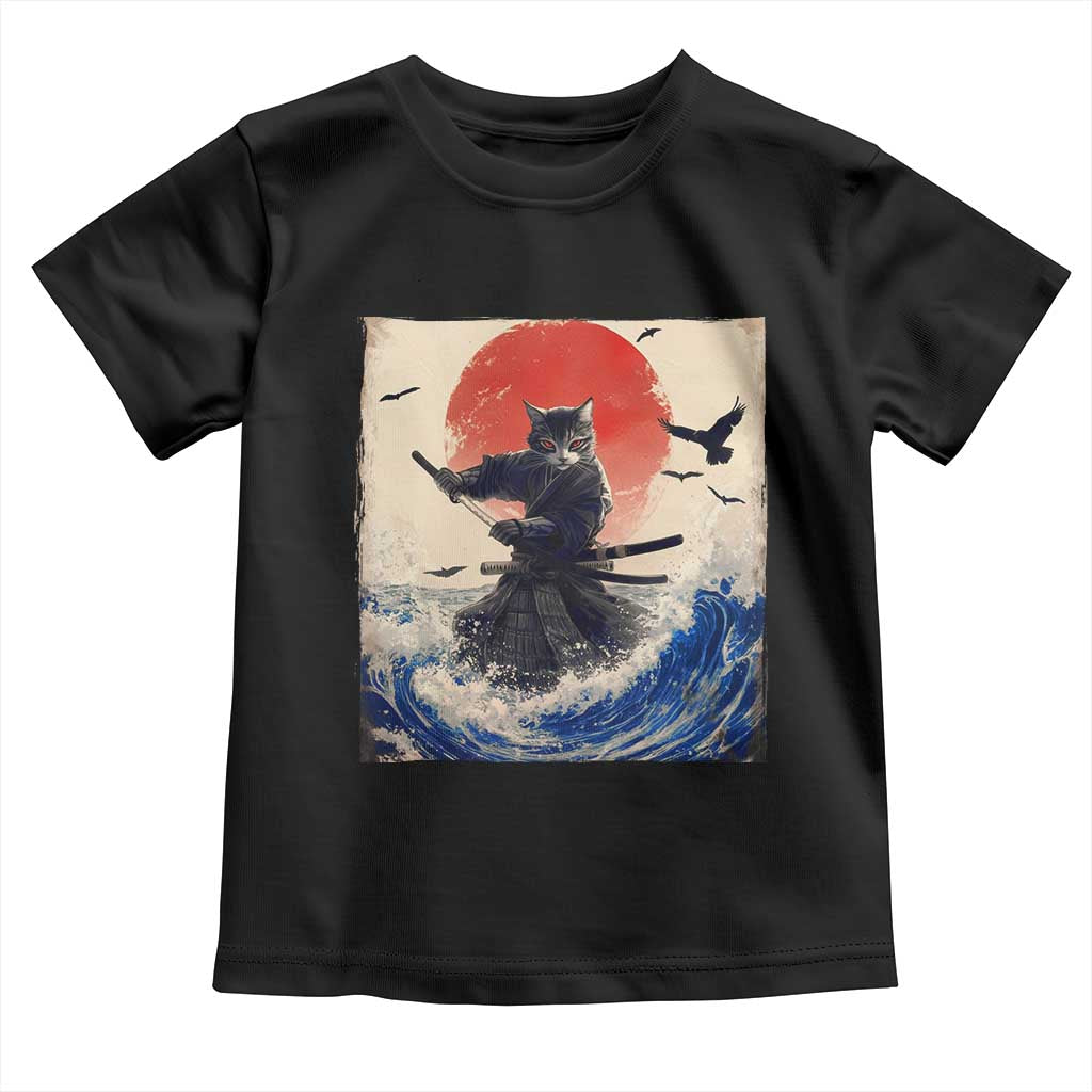 Samurai Cat Toddler T Shirt Vintage Japanese Art Anime Ukiyo-e Warrior - Wonder Print Shop