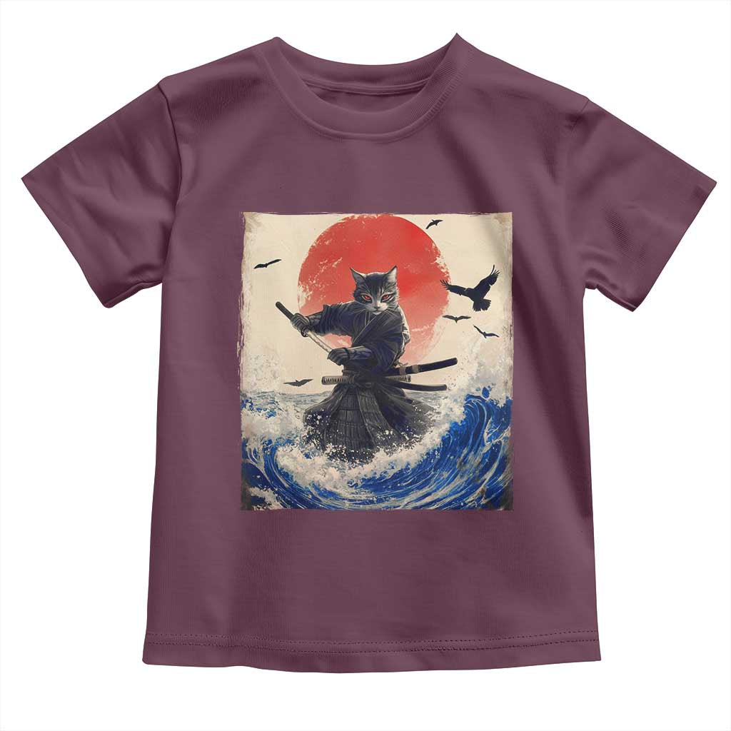 Samurai Cat Toddler T Shirt Vintage Japanese Art Anime Ukiyo-e Warrior - Wonder Print Shop