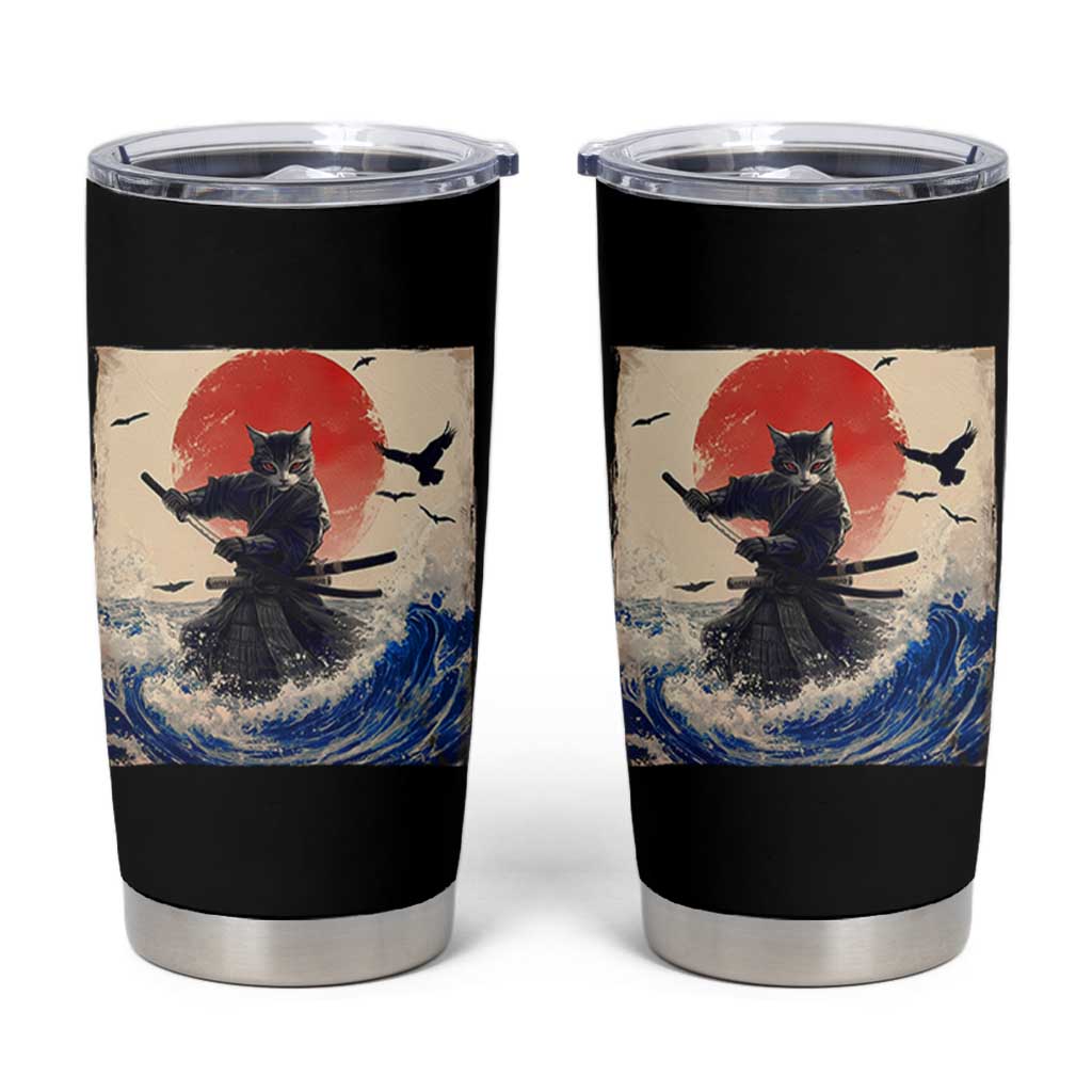 Samurai Cat Tumbler Cup Vintage Japanese Art Anime Ukiyo-e Warrior - Wonder Print Shop