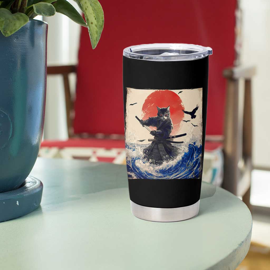 Samurai Cat Tumbler Cup Vintage Japanese Art Anime Ukiyo-e Warrior - Wonder Print Shop