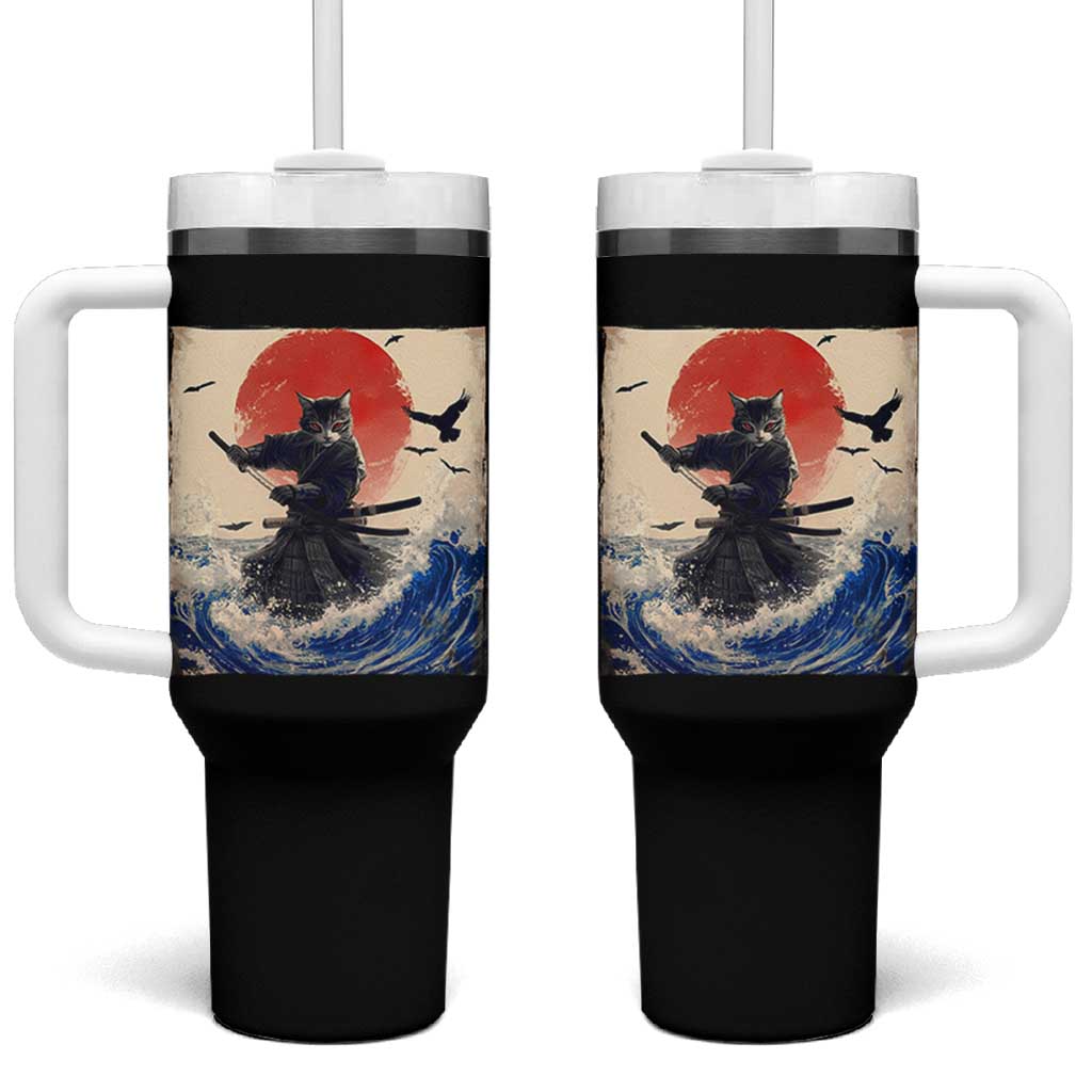 Samurai Cat Tumbler With Handle Vintage Japanese Art Anime Ukiyo-e Warrior - Wonder Print Shop