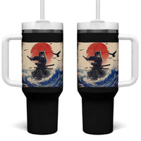 Samurai Cat Tumbler With Handle Vintage Japanese Art Anime Ukiyo-e Warrior - Wonder Print Shop