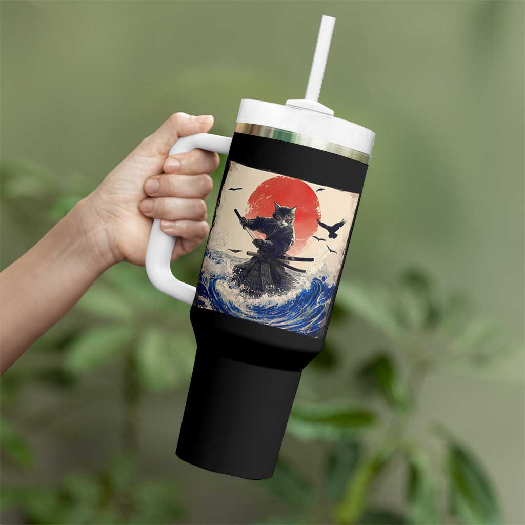 Samurai Cat Tumbler With Handle Vintage Japanese Art Anime Ukiyo-e Warrior - Wonder Print Shop