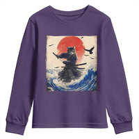 Samurai Cat Youth Sweatshirt Vintage Japanese Art Anime Ukiyo-e Warrior - Wonder Print Shop
