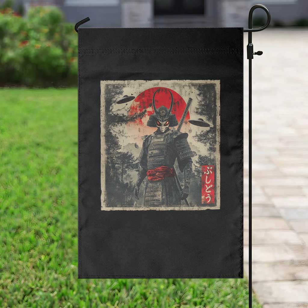 Alien Samurai Garden Flag Vintage Japanese Art UFO Funny Ukiyo-e Warrior
