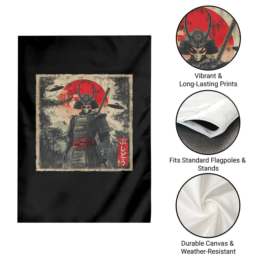 Alien Samurai Garden Flag Vintage Japanese Art UFO Funny Ukiyo-e Warrior