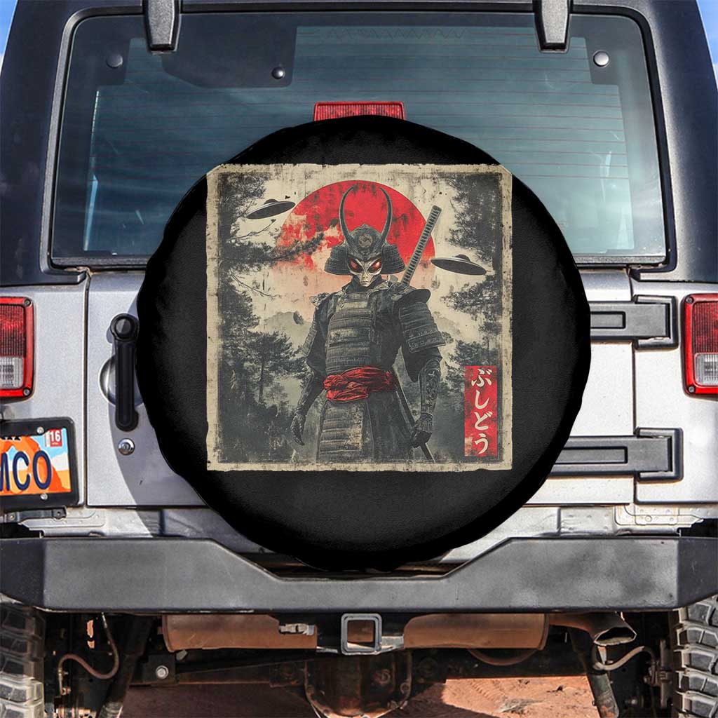 Alien Samurai Spare Tire Cover Vintage Japanese Art UFO Funny Ukiyo-e Warrior