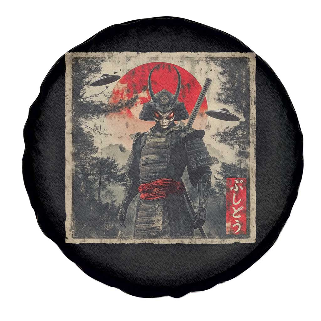 Alien Samurai Spare Tire Cover Vintage Japanese Art UFO Funny Ukiyo-e Warrior