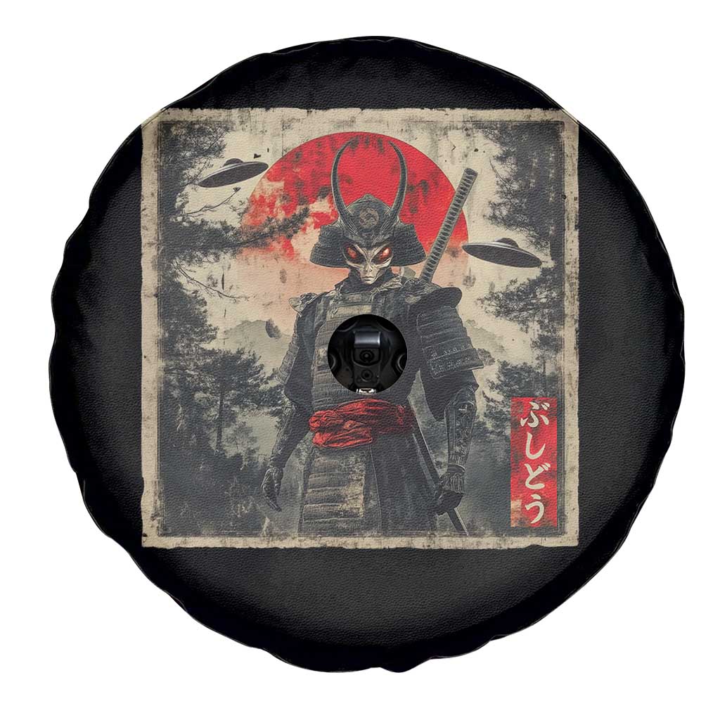 Alien Samurai Spare Tire Cover Vintage Japanese Art UFO Funny Ukiyo-e Warrior