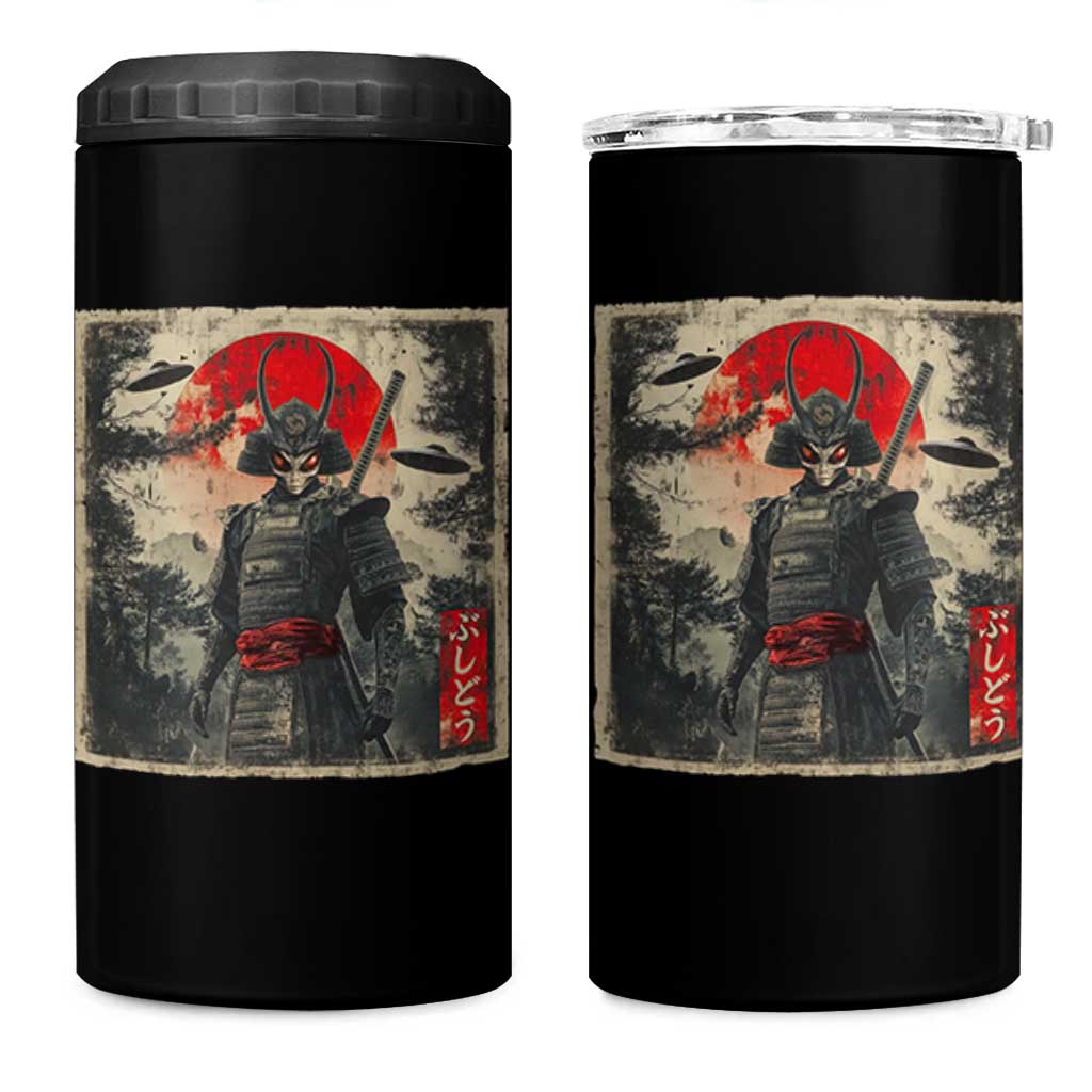 Alien Samurai 4 in 1 Can Cooler Tumbler Vintage Japanese Art UFO Funny Ukiyo-e Warrior