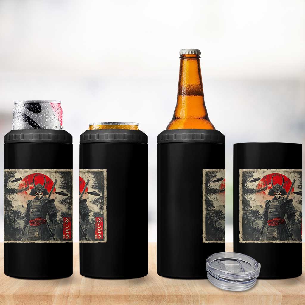 Alien Samurai 4 in 1 Can Cooler Tumbler Vintage Japanese Art UFO Funny Ukiyo-e Warrior