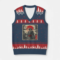 Alien Samurai V-Neck Knit Sweater Vest Vintage Japanese Art UFO Funny Ukiyo-e Warrior