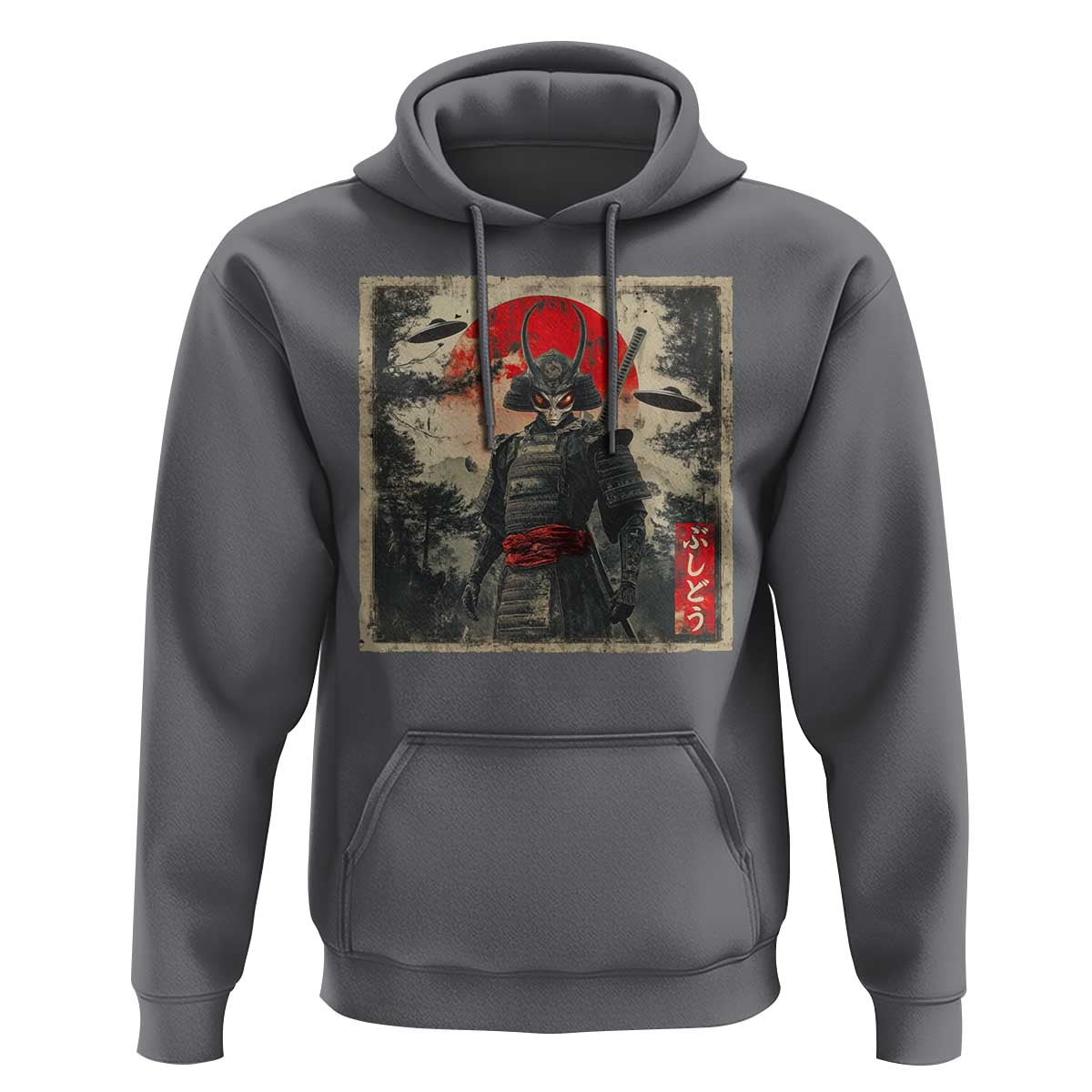 Alien Samurai Hoodie Vintage Japanese Art UFO Funny Ukiyo-e Warrior