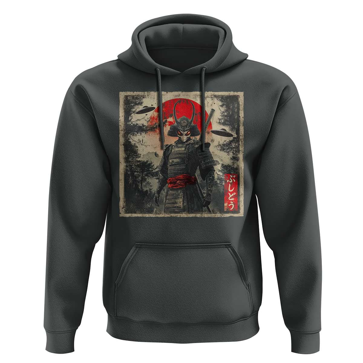 Alien Samurai Hoodie Vintage Japanese Art UFO Funny Ukiyo-e Warrior